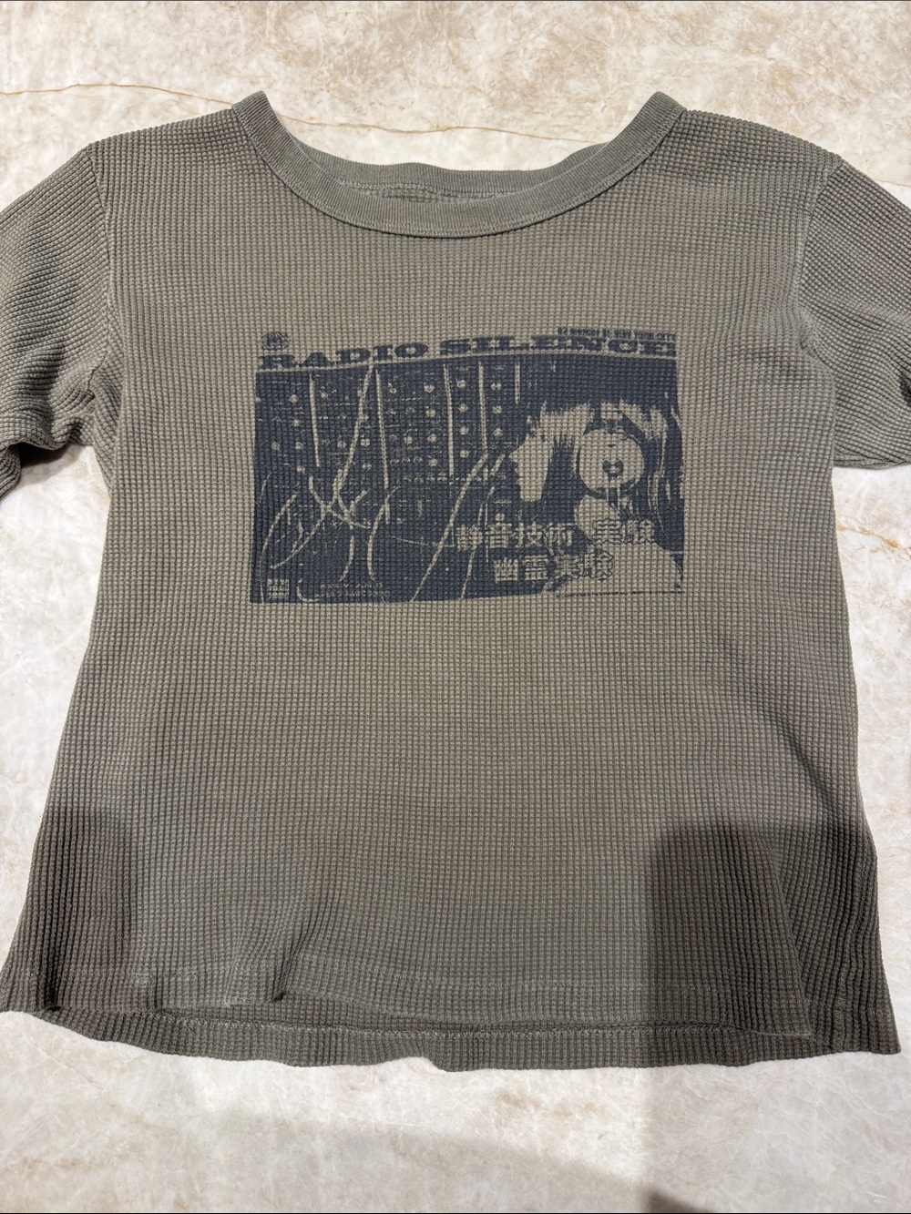 Brandy Melville Olive Graphic Thermal Tee